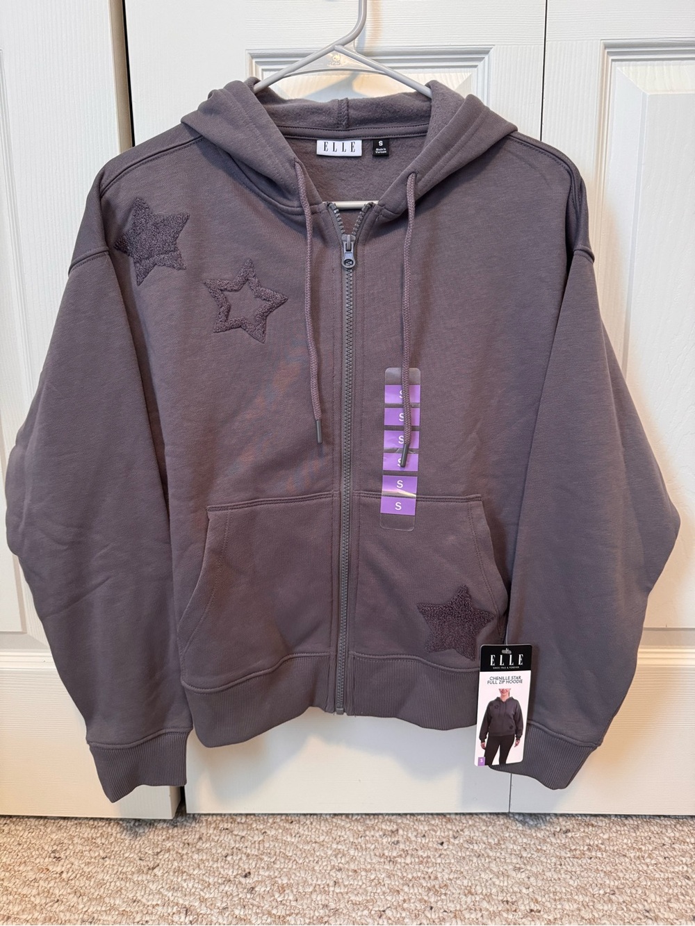 ELLE Women’s Gray Star Appliqué Zip Hoodie